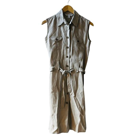 Casual Corner Dresses & Skirts - Casual Corner Linen Safari Button Down Sleeveless Dress Size 8 Cream